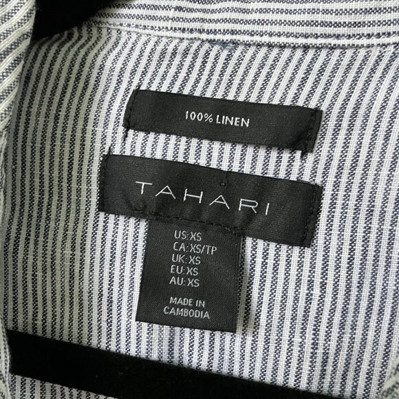 Tahari 100% Linen Shirt Dress Womens XS Stripe Coastal Beachy - Picture 4 of 9